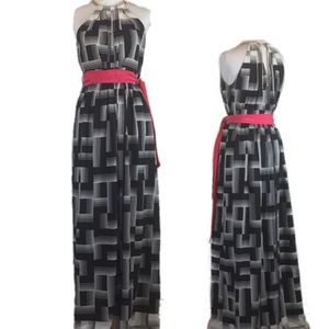 Eliza J Size 8 Maxi Dress White Black Pink Sash